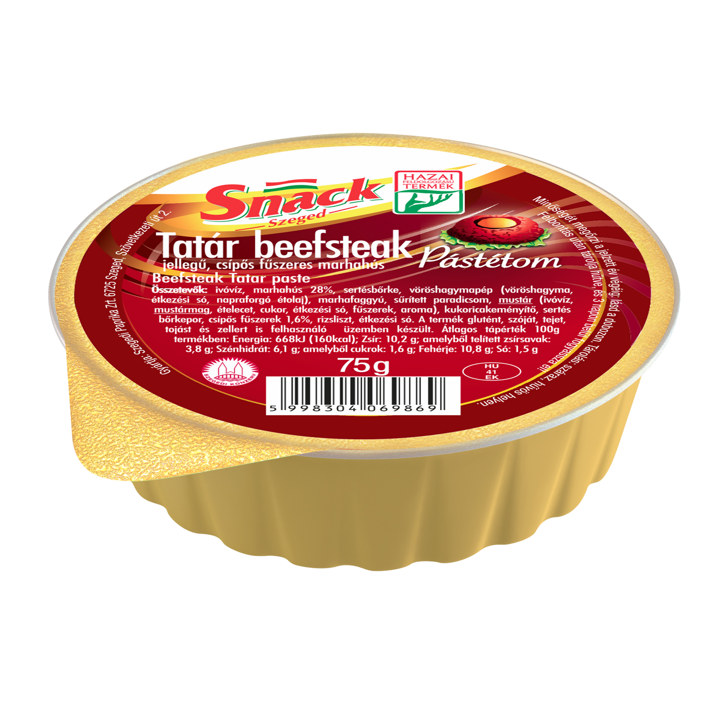 Tatár beefsteak jellegű, csípős fűszeres marhahús pástétom 75g